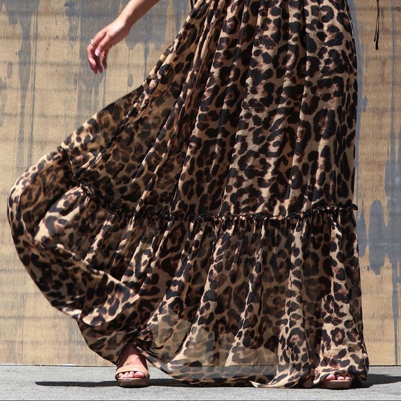 NWT The King Kouture Leopard Printed Kimono Sleeve Maxi Dress Large - Picture 4 of 5